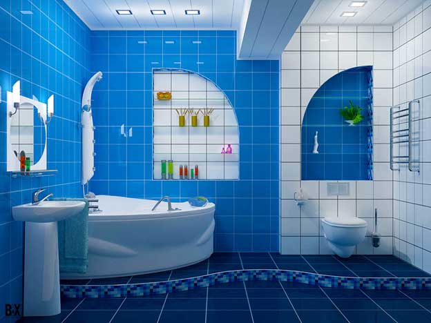 رنگ آبی سرامیک در سرویس بهداشتی و حمام