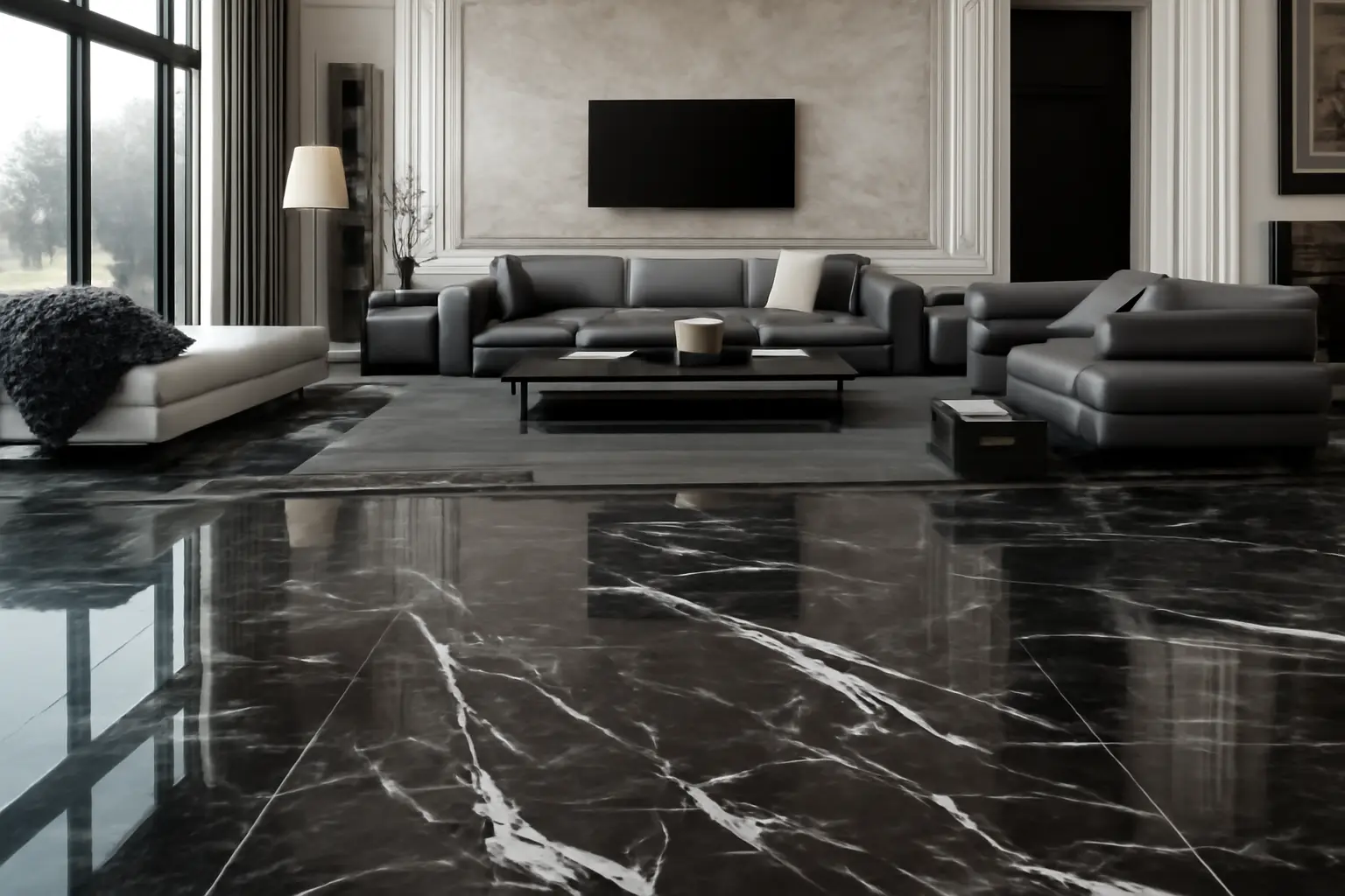 سرامیک کف سیاه و سفید برای پذیرایی